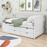 Wood Twin Daybed with Storage Drawers and Shelves for Kids