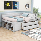 Wood Full Size Daybed with Storage Drawers and Shelves for Kids, Adults