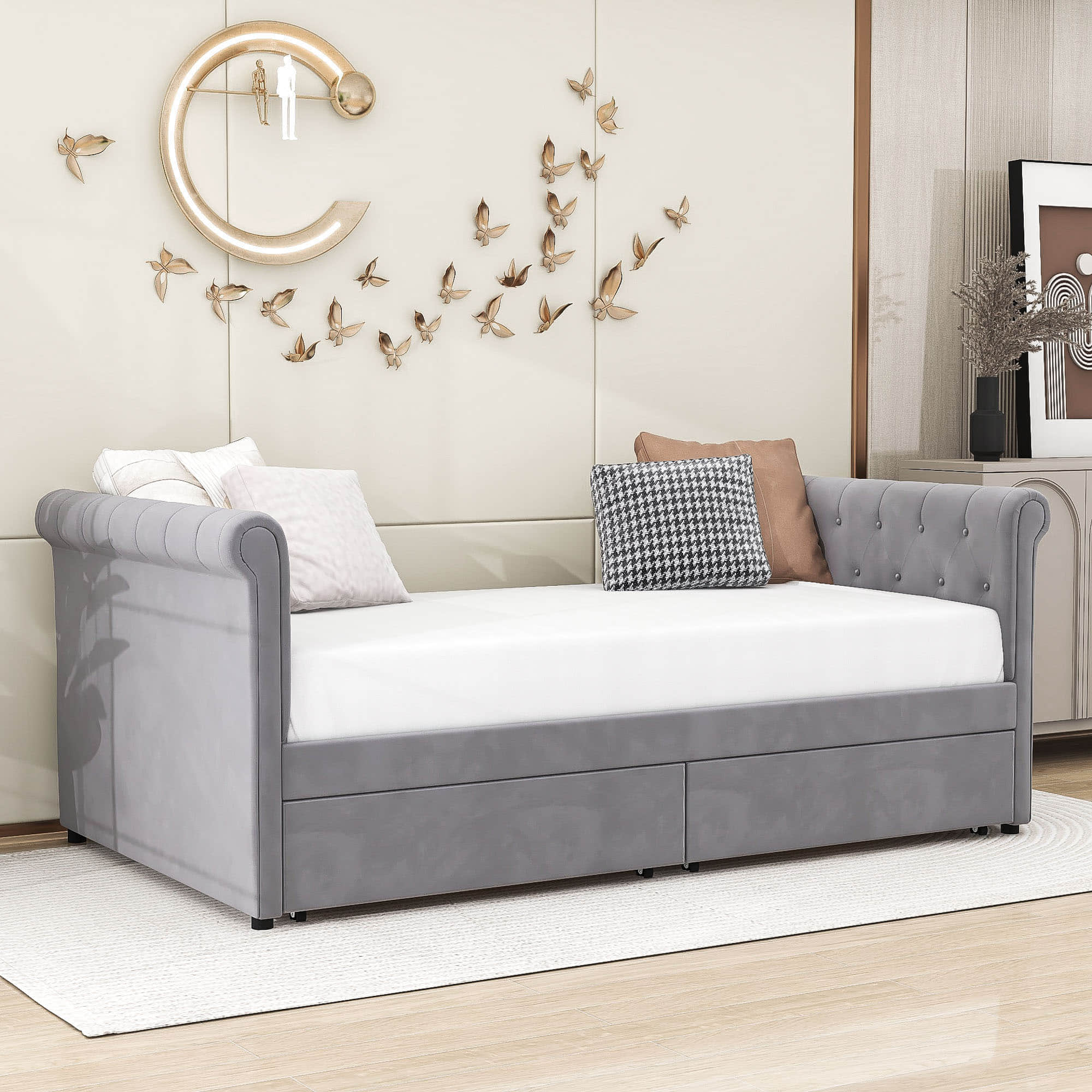 Modern Luxury Twin Size Upholstered Daybed with Storage for Adults