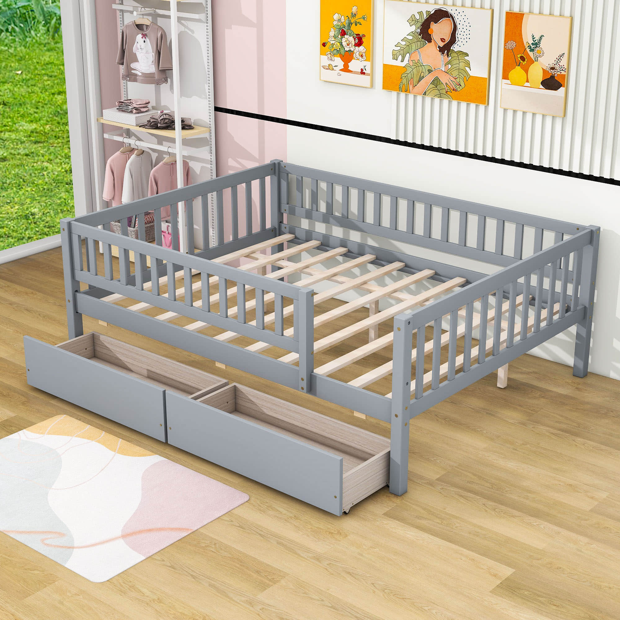 Full Size Toddler Nursery Daybed with Storage Drawers