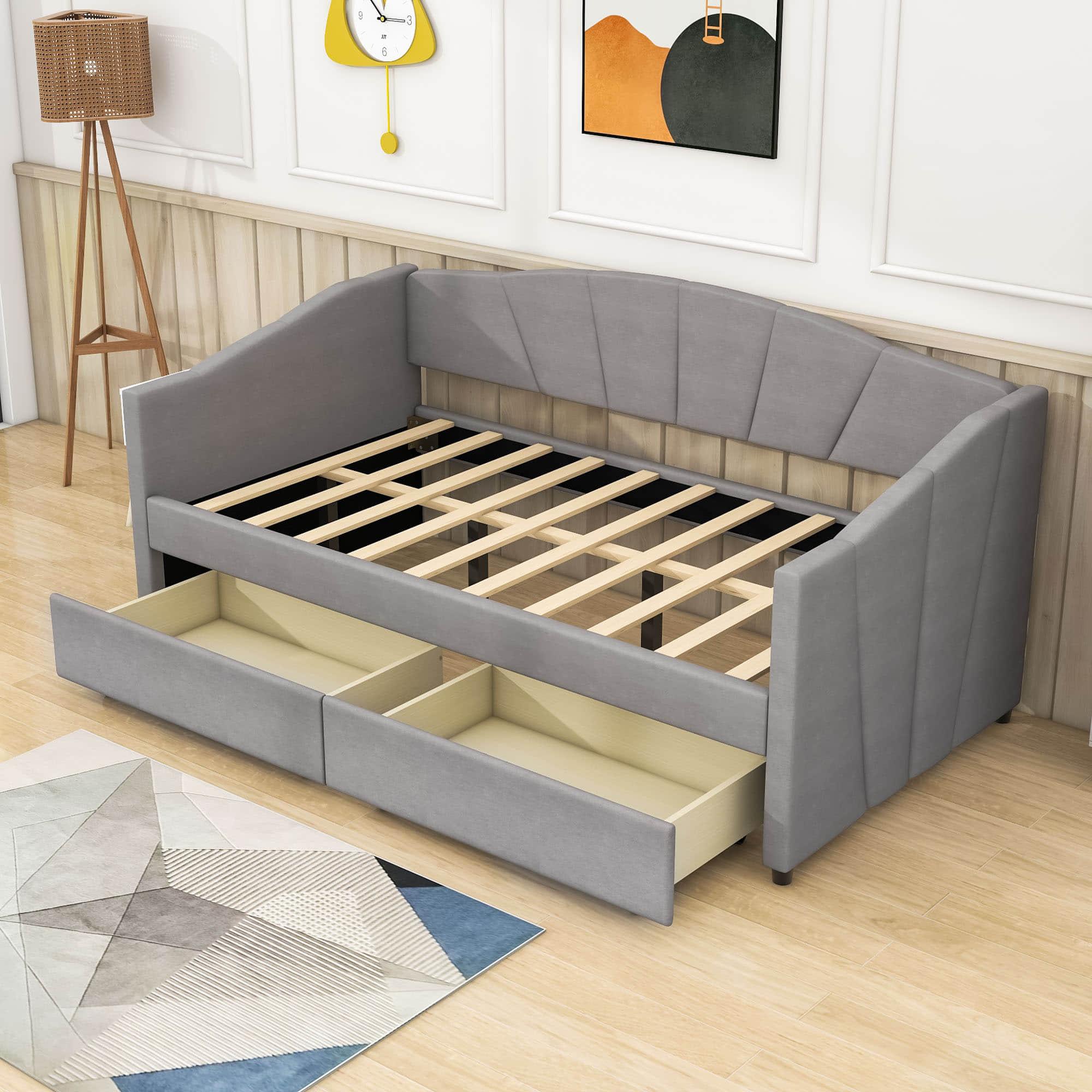 Velvet Upholstered Twin Daybed with Storage - [Drawers]