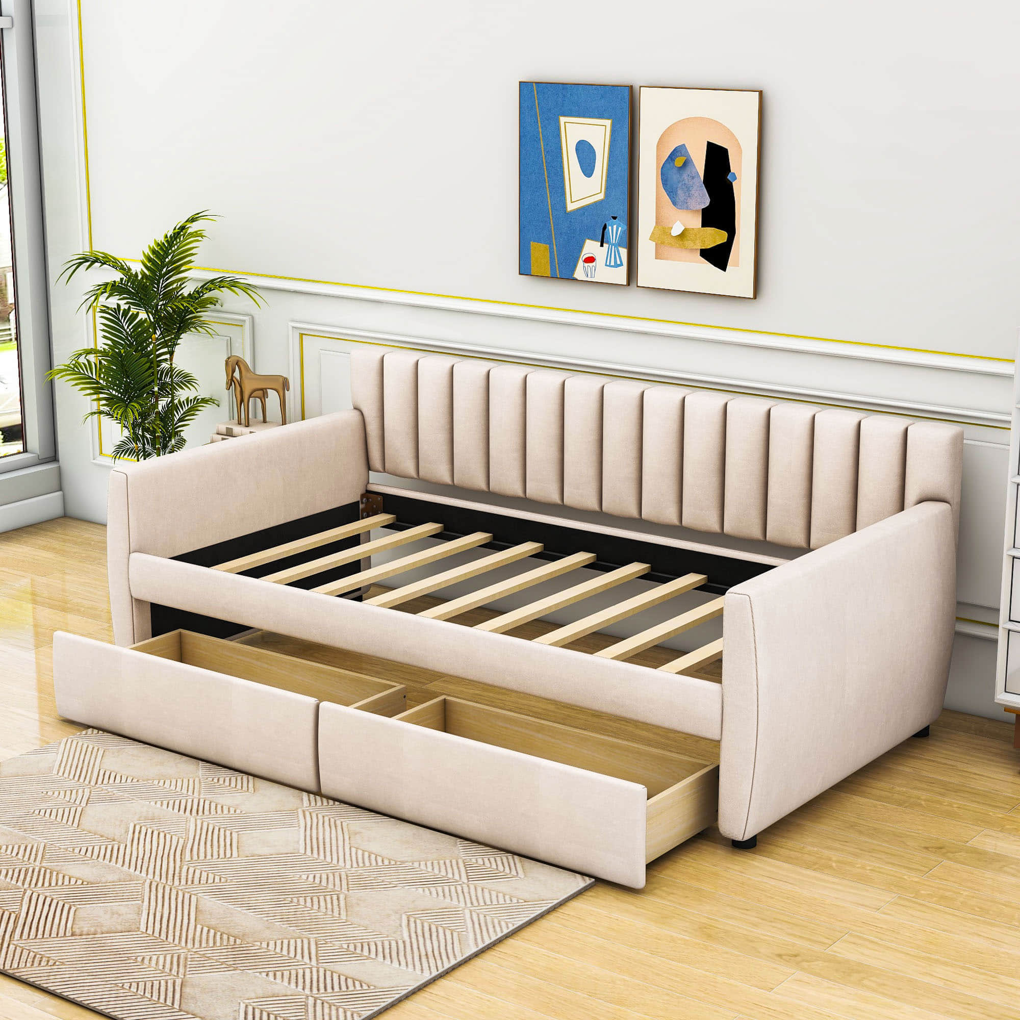 Modern Upholstered Twin Daybed with Storage - [Sofa Bed in Living Room]