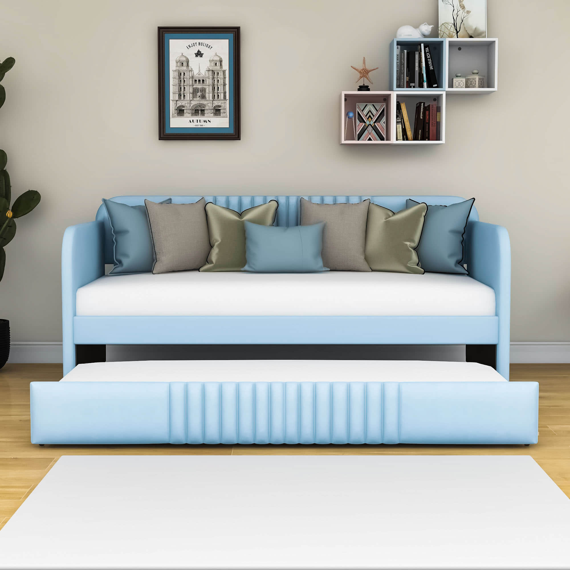 Modern Twin Upholstered Daybed with Trundle Bed - [Sofa Bed in Living Room]