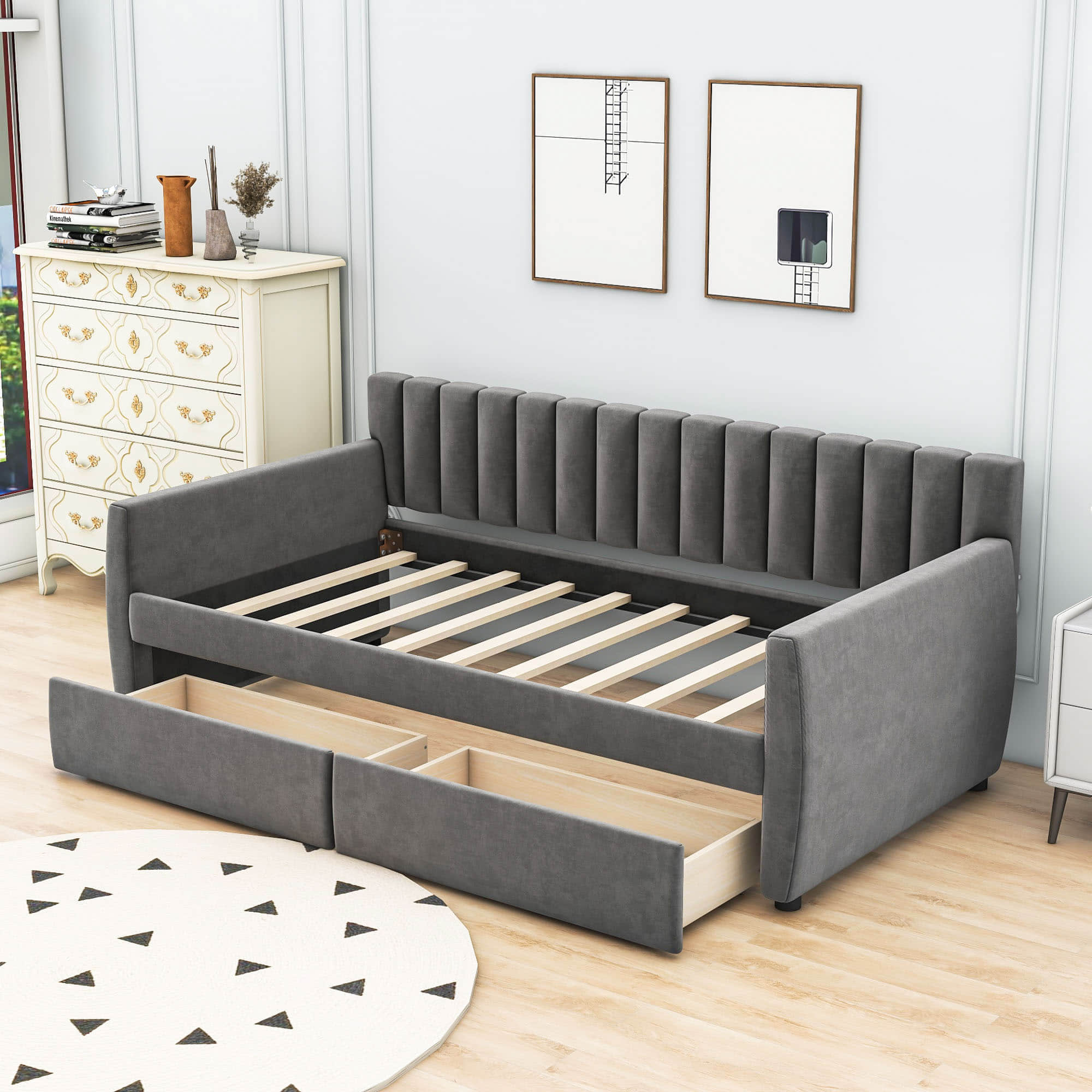 Modern Upholstered Twin Daybed with Storage - [Sofa Bed in Living Room]