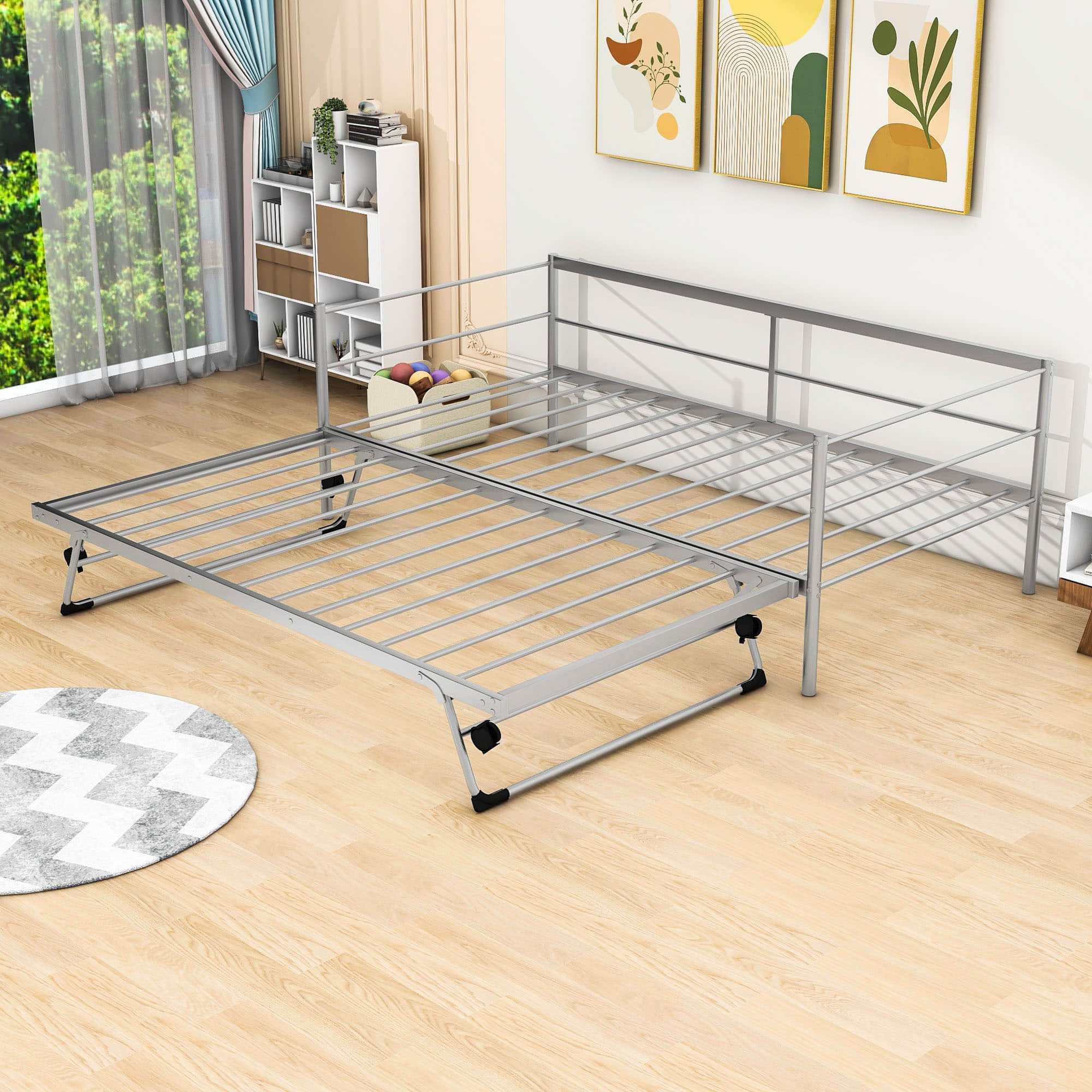 Convertible Metal Twin Daybed with Pop Up Trundle Bed