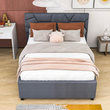 Full Upholstered Platform Bed Frame with Headboard, Twin Trundle Bed