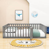 Wooden Full Size Floor Toddler Bed with Rails