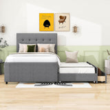 Full Size Linen Upholstered Platform Bed Frame with Storage and Trundle