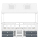 Low Twin Size Loft House Bed with Storage for Kids, Toddler - [Wooden]