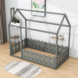 Twin Toddler Floor House Bed Frame with Rails - [Without Slats]