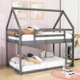 Montessori Wood House Twin over Twin Loft Bunk Bed for Kids, Toddler - [Low]