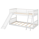 Low Twin Over Twin Bunk Beds with Slide for Kids Toddler - [Wooden, Floor, Interchangeable]