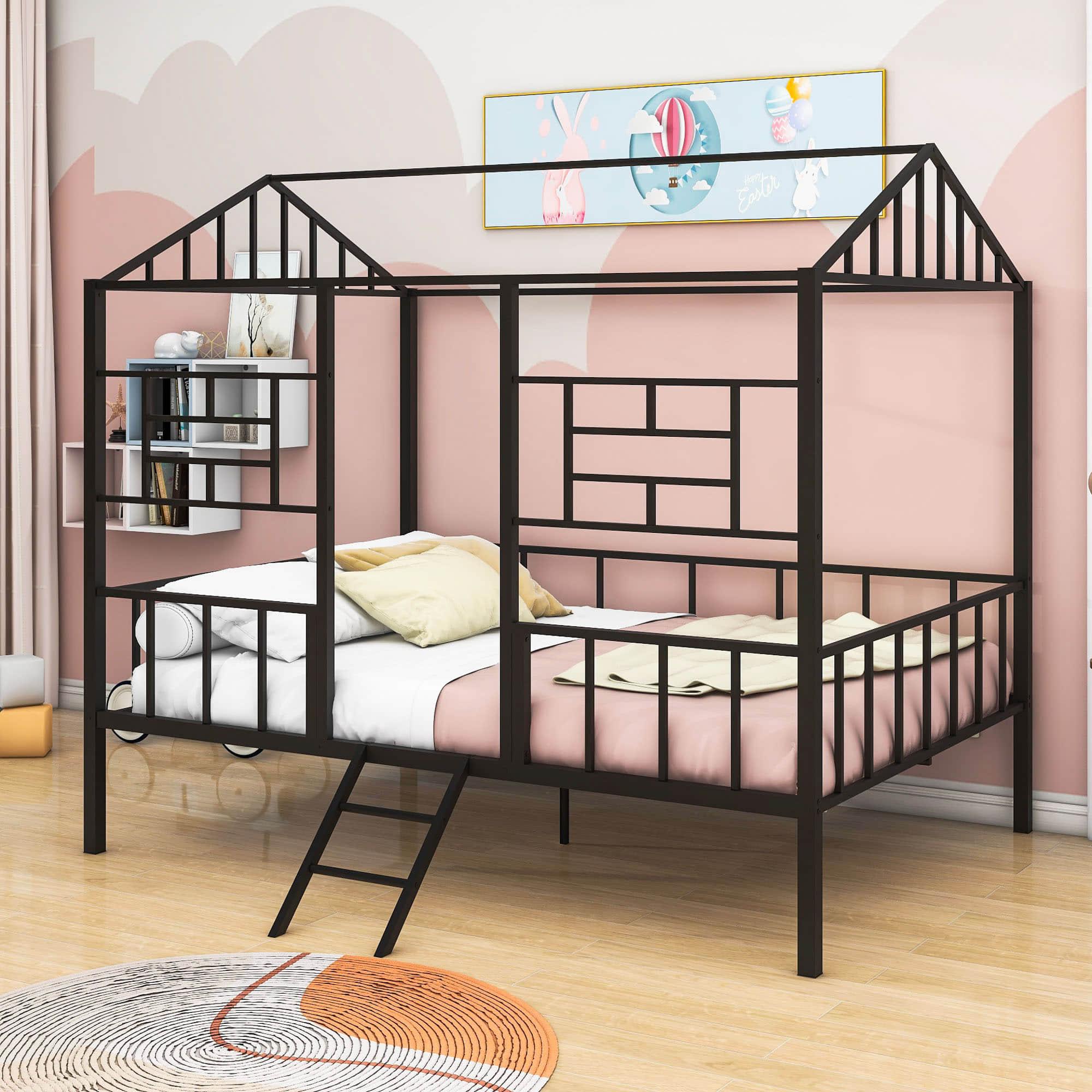 Full Size Metal House Bed Frame for Kids, Toddler