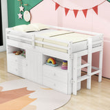 Low Twin Loft Bed Frame with Storage for Kids - [Drawers, Cabinet, Shelves]