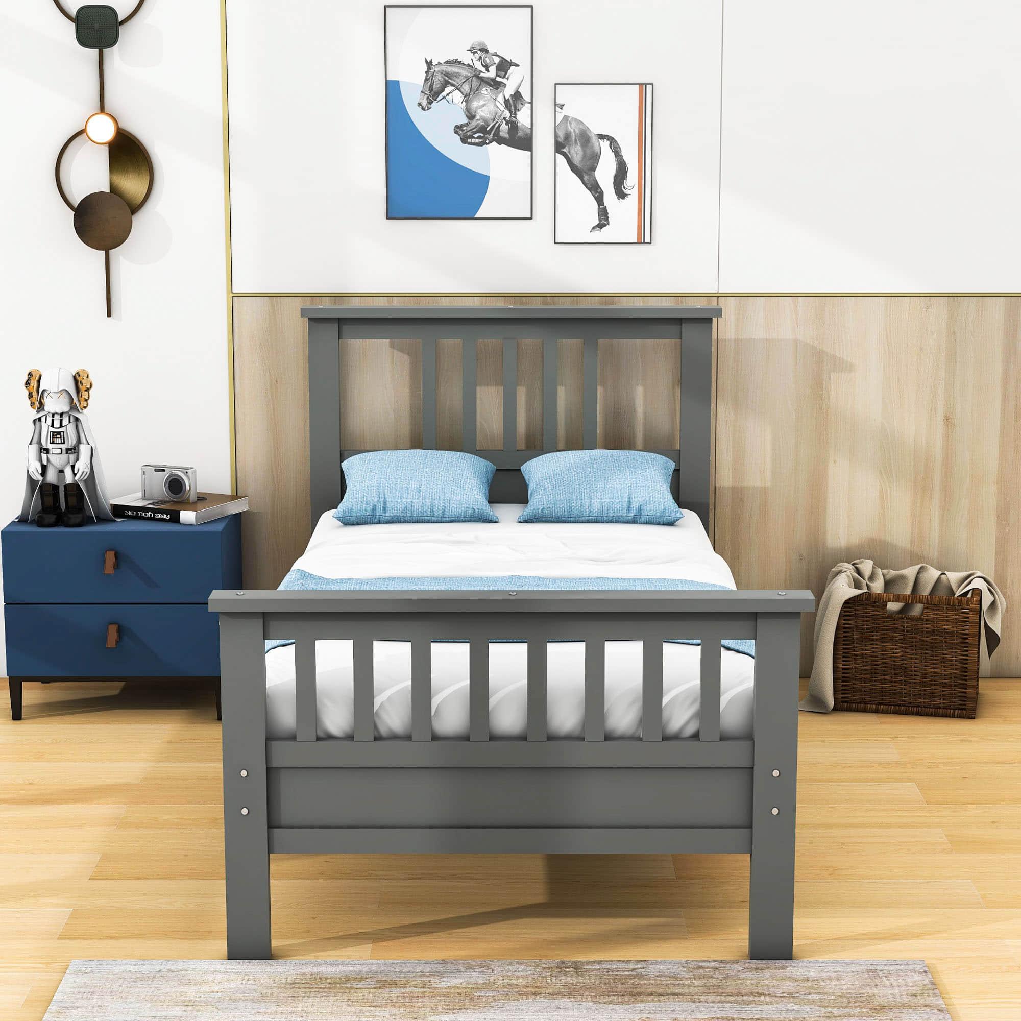 Wood Twin Platform Bed with Headboard and Footboard