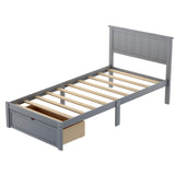 Wooden Twin Size Platform Bed Frame with Under bed Storage - [Drawer]