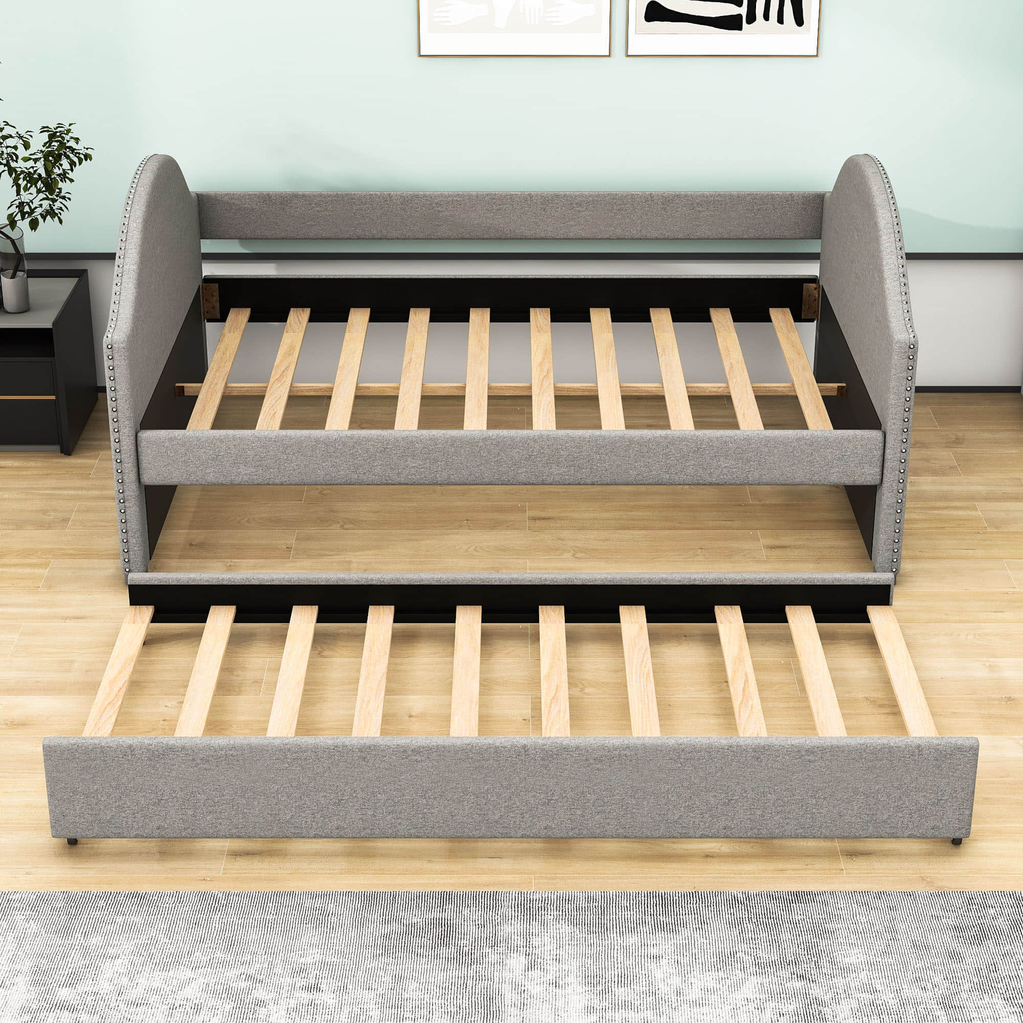 Modern Full Size Upholstered Daybed with Twin Trundle for Adults