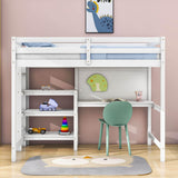 Wooden Twin Loft Bed with Desk and Storage Shelves for Adult, Kids, Junior