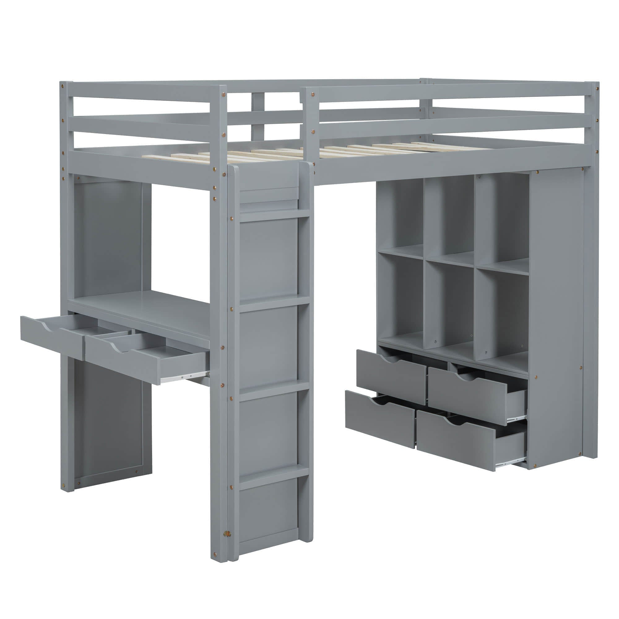 Modern Twin Loft Bed with Desk and Storage, LED Light for Adults, Teens