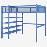 Modern Metal Full Size Loft Bed with Storage Shelves for Adult, Junior