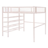 Modern Metal Full Size Loft Bed with Storage Shelves for Adult, Junior