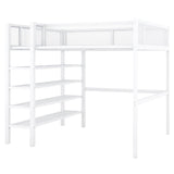 Modern Metal Full Size Loft Bed with Storage Shelves for Adult, Junior