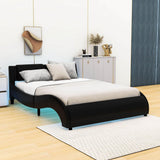 Modern Queen Upholstered Platform Bed Frame with Headboard and Lights