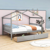 Wooden Full Size House Bed with Storage Drawers for Kids