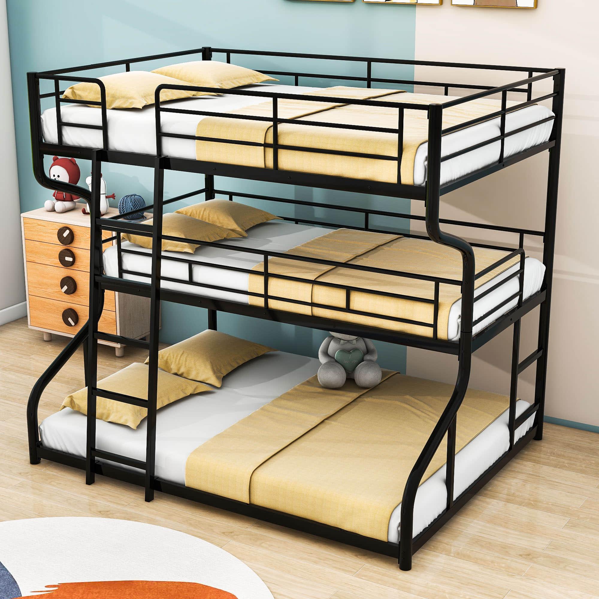 Modern Low Full XL Over Twin XL Over Queen Triple Bunk Beds for Kids - [Metal]