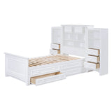 Wood Twin Captains Bed with Storage Headboard and Drawers