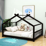 Wooden Full Size Low House Bed Frame for Toddler, Kids