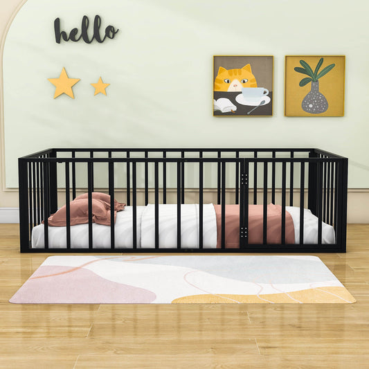 Montessori Twin Metal Toddler Floor Bed with Rails for Kids