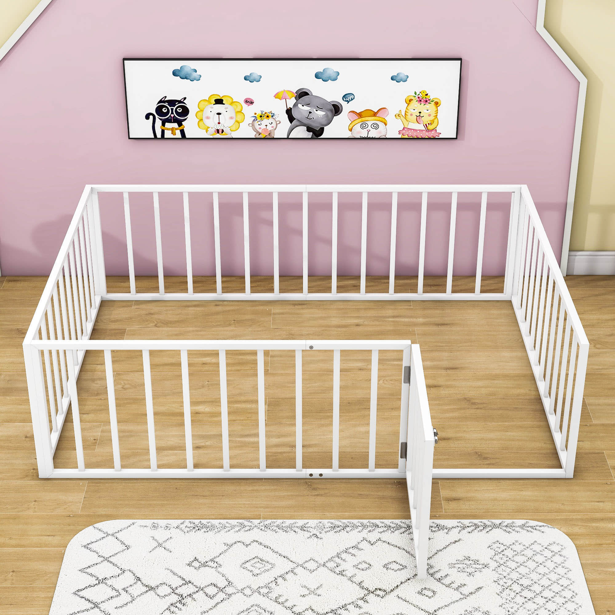 Montessori Full Size Metal Toddler Floor Bed with Rails for Kids