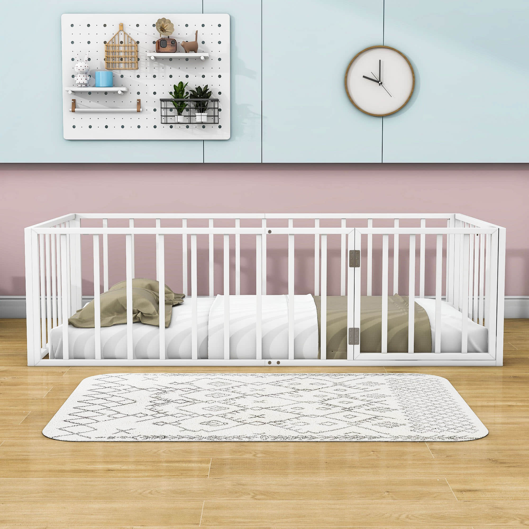 Montessori Twin Metal Toddler Floor Bed with Rails for Kids