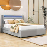 Modern Queen Upholstered Platform Bed with LED Frame and Twin XL Trundle