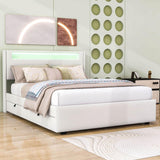 Modern Queen Upholstered Platform Bed with LED Frame and Twin XL Trundle