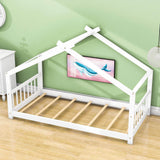 Wooden Twin Low House Bed Frame for Toddler, Kids