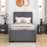 Twin Upholstered Platform Bed with Headboard and Trundle - [Linen]