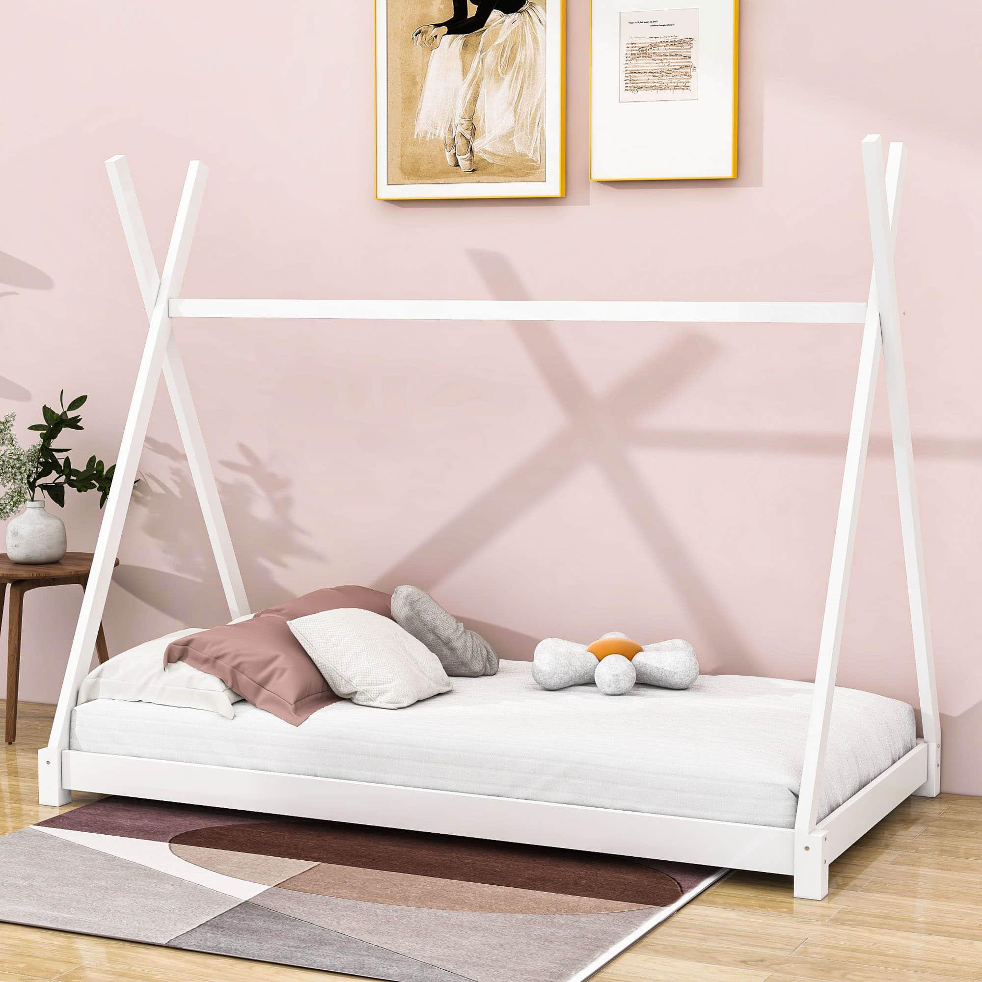 Low Twin Canopy Teepee Bed for Toddler, Kids