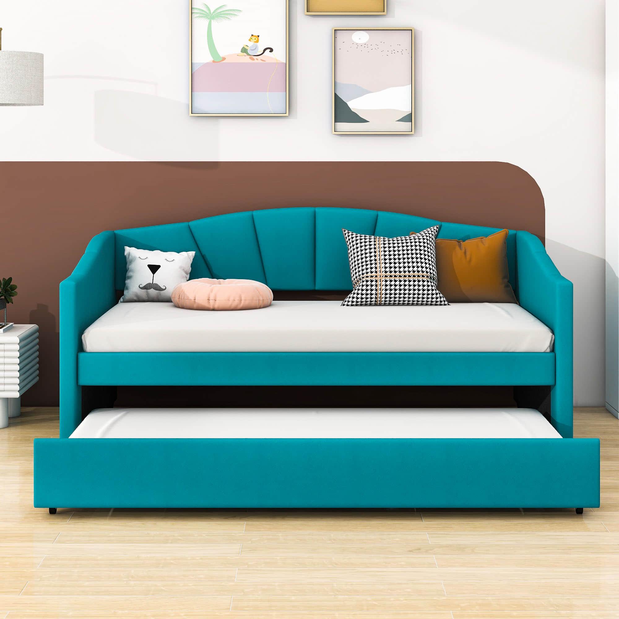 Velvet Upholstered Twin Daybed with Trundle Bed