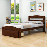 Wood Twin Bed Frame with Headboard and Storage Kids Bedroom Furniture