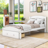 Wood Twin Bed Frame with Headboard and Storage Kids Bedroom Furniture