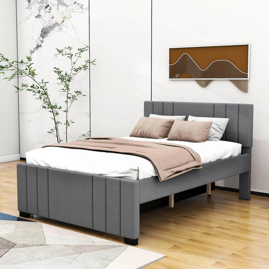 Full Size Upholstered Platform Bed with Trundle and Headboard