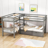 Twin L-Shaped Quad Bunk Bed with Storage - [Drawers, Ladder]