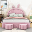 Full Size Velvet Upholstered Princess Platform Bed Frame with Headboard