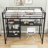 Metal Twin Loft Bed with Desk and Storage Shelves for Adults, Kids