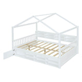 Wood Full House Kids Storage Bed Frame with Shelves and Mini-Cabinet