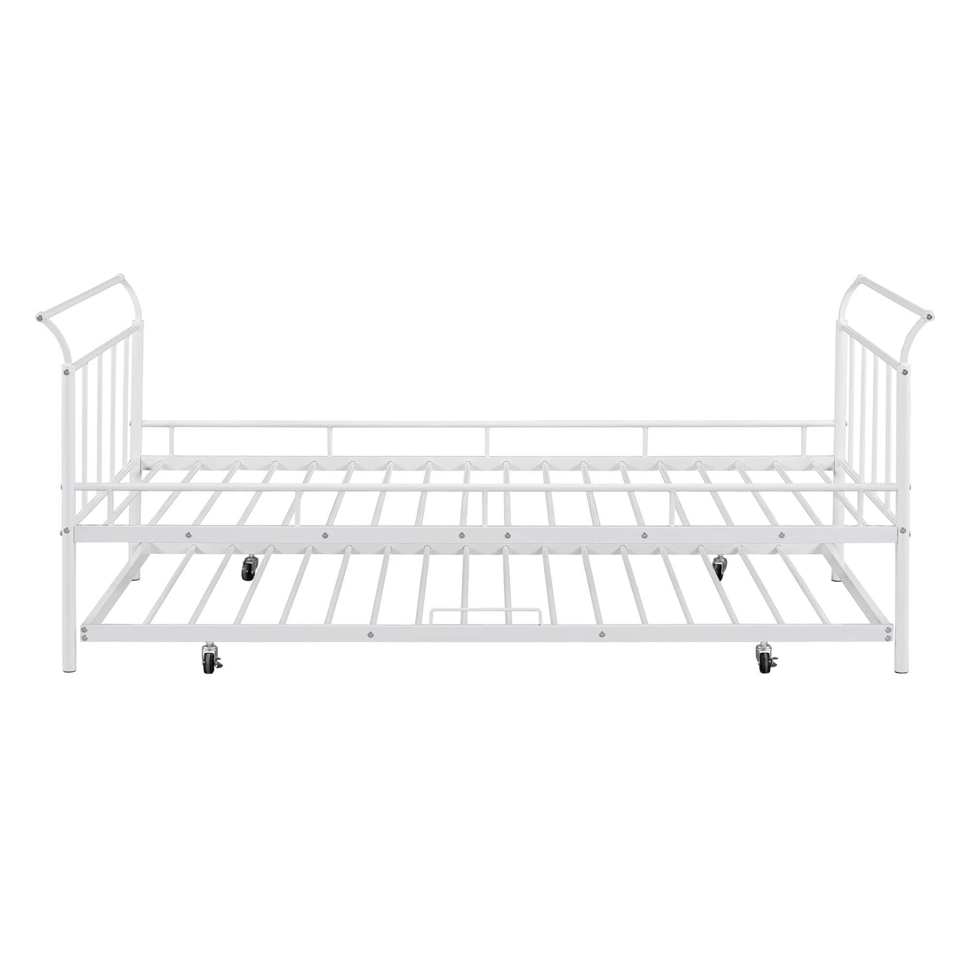 Metal Twin Daybed with Trundle and Curved Armrest - [Backless]