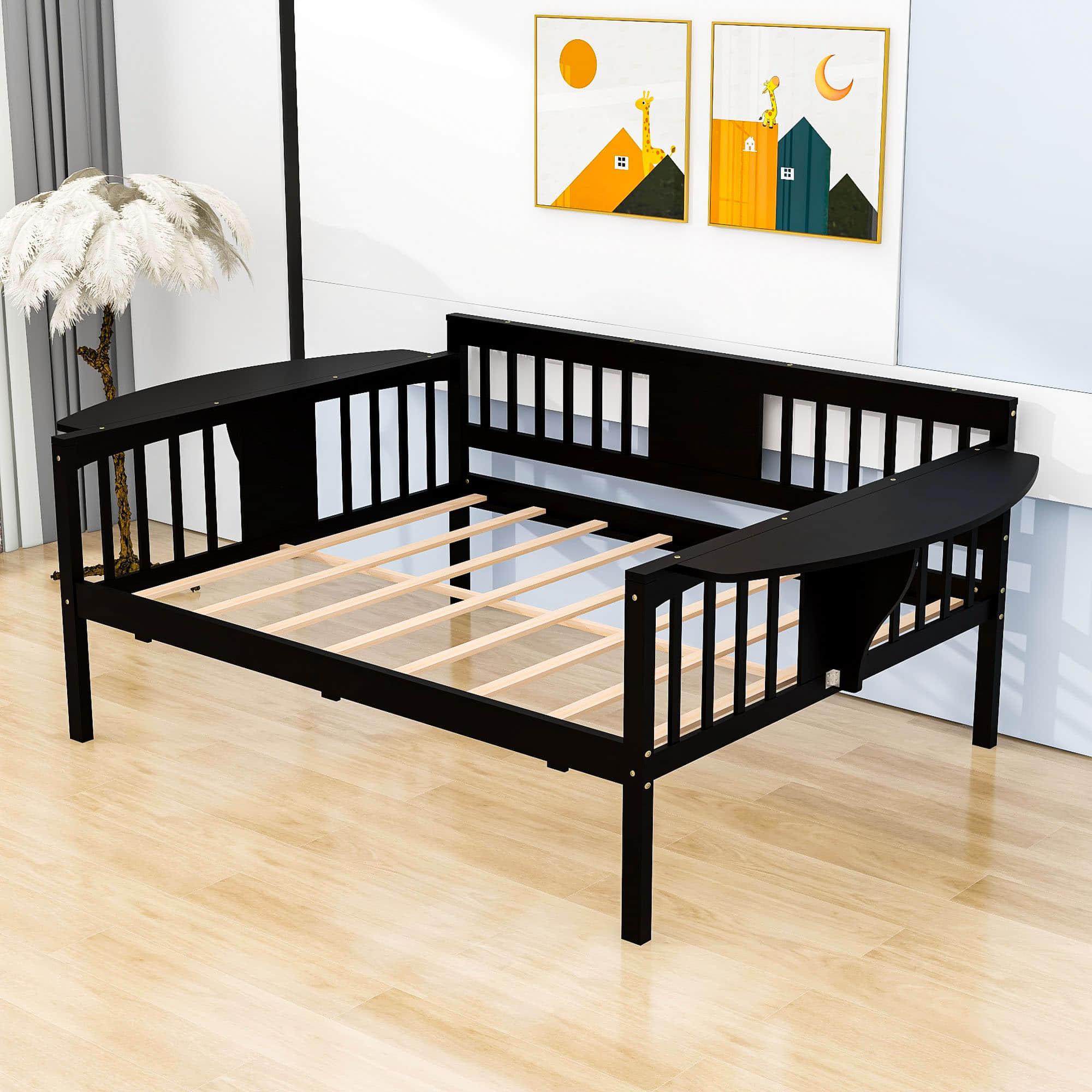 Wood Full Size Daybed with Storage - [Side Shelves]