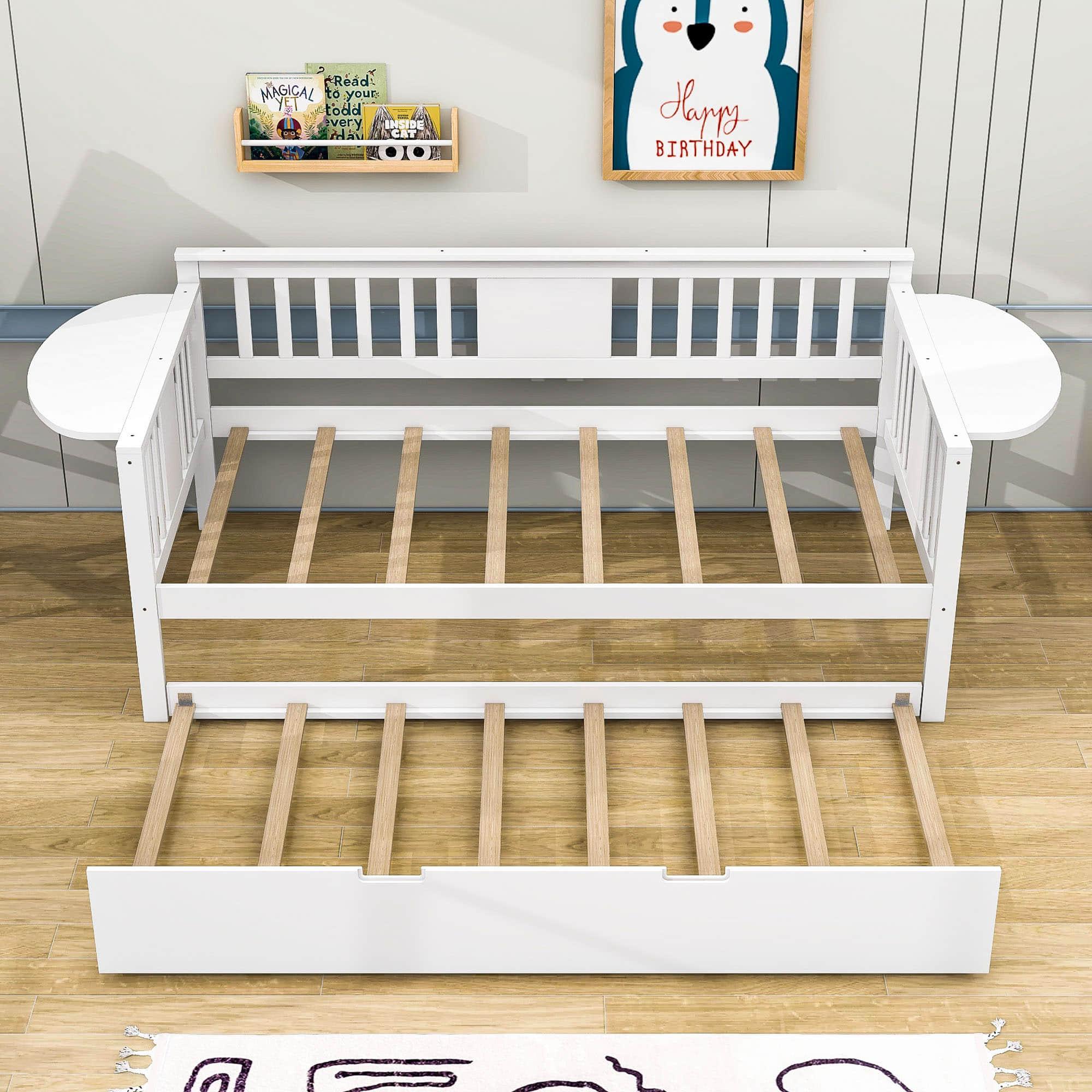 Wooden Twin Daybed with Trundle Bed and Storage